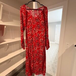 Knox Rose Red and White Floral Long Sleeve Dress